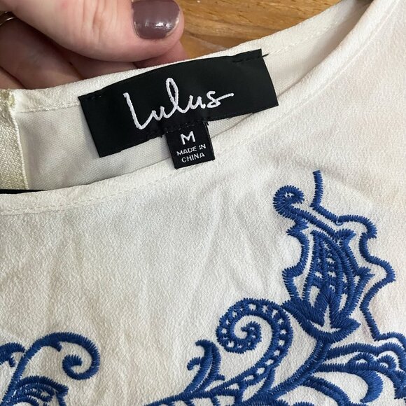 Lulus Tale to tell blue & ivory embroidered dress Medium - Picture 4 of 9